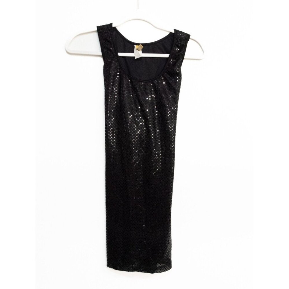 FE Fashion Girls Black Polyester Tank Dress Sequins Scoop Neck Stretch Midi S